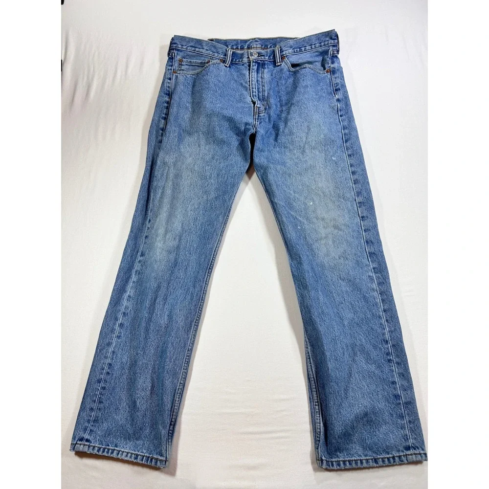 Levis 505 Regular Fit Straight Leg Jeans Mens 38x32 Blue Denim Thrashed Vintage